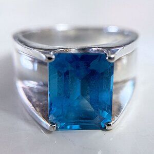 Sterling Silver Blue Topaz Statement Ring – Size 6